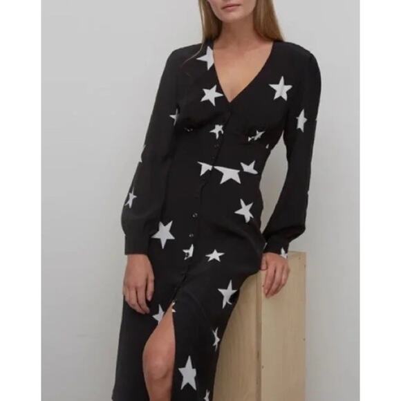 NOBODY’S CHILD Black & White Star Siri Midi Dress Boho Chic Whimsical Goth Sz 8 - Picture 1 of 12